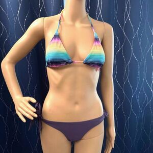 Victoria’s Secret VS Rainbow Stripe Triangle Bikini Top Purple Isty Bottom Small